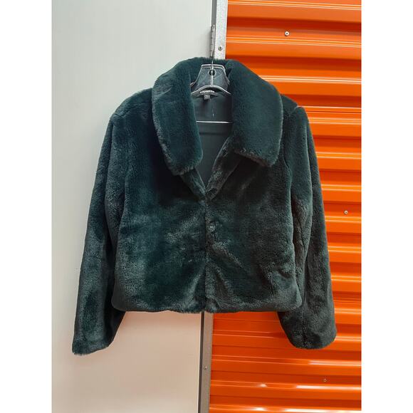 Express - Teal Green Faux Fur Coat / size M Petite / NWOT - Picture 2 of 10